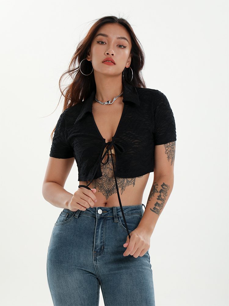 Black Front-Tie Crop Top