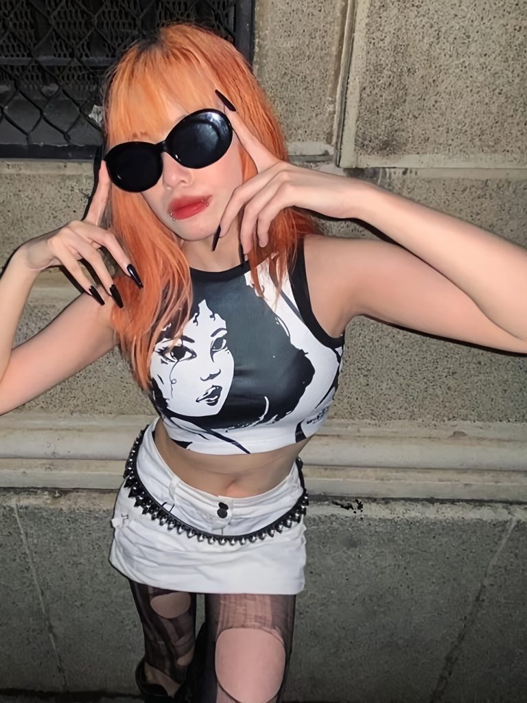 Black Portrait-Print Halter Crop Top