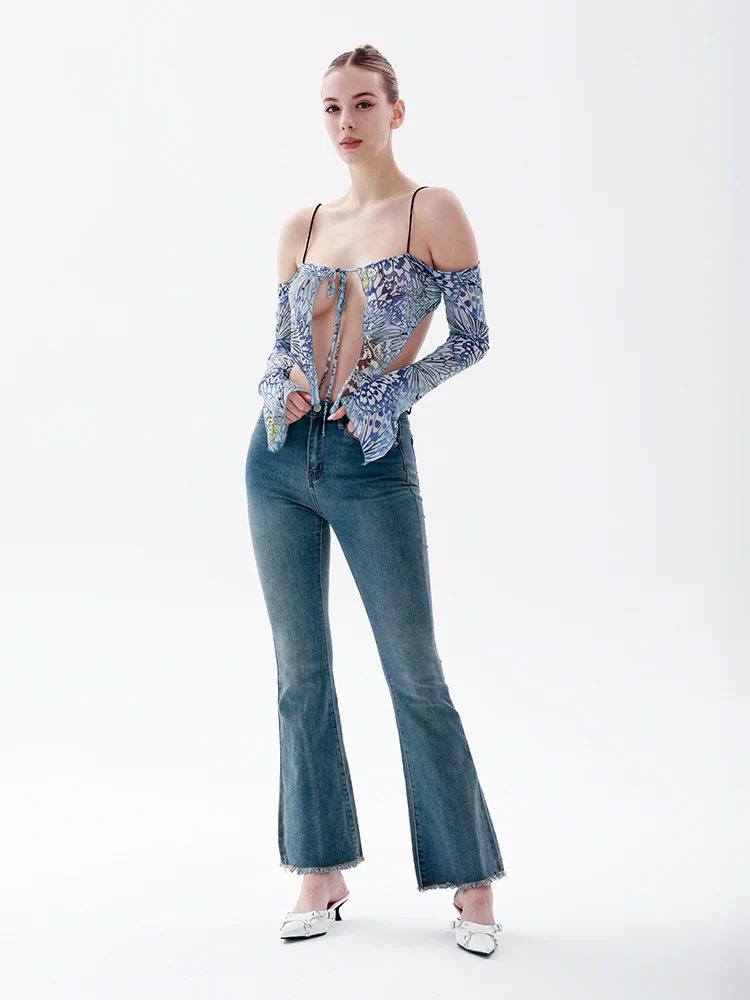 Blue Floral Corset Crop Top