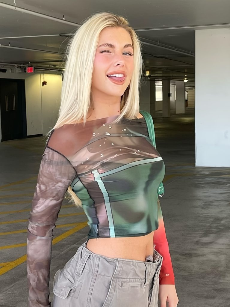 Green Mesh Long-Sleeve Crop Top