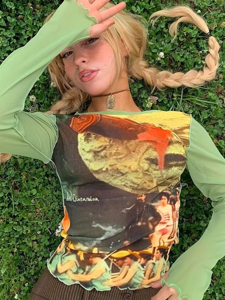 Green Abstract Print Halter Top