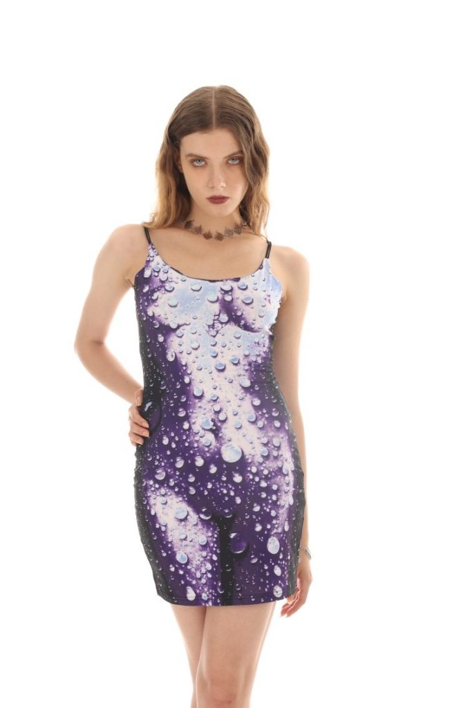 Purple Bead Print Mini Dress