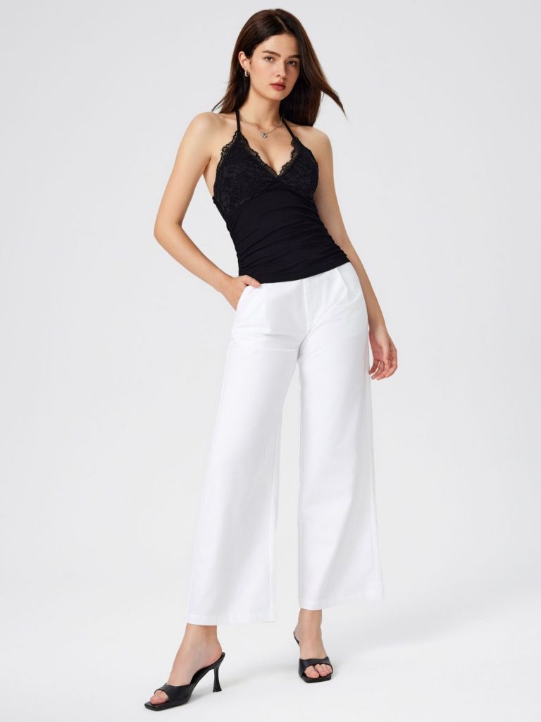 Lace Ruched Halter Crop Top