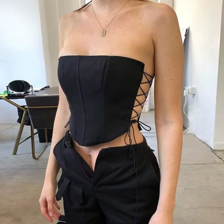Brown Lace-Up Corset Crop Top