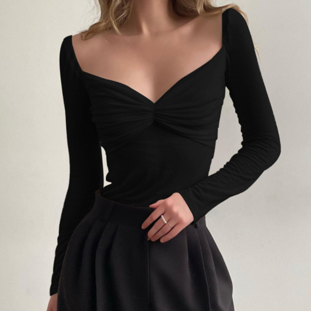 Square-Neck Long-Sleeve Crop Top