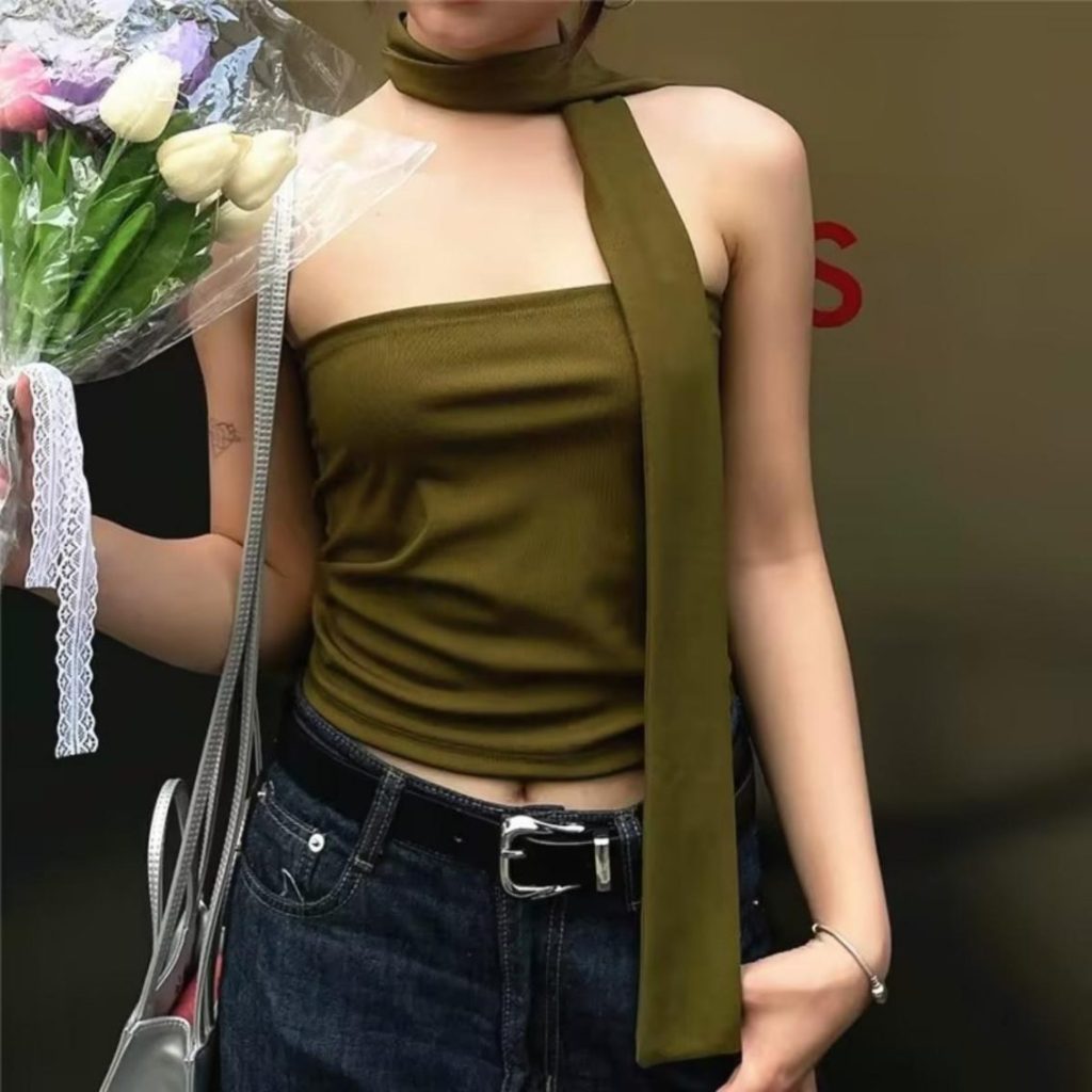 Olive Knit Halter Top