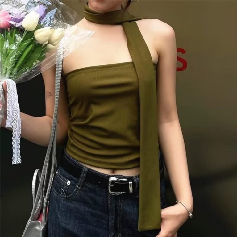 Olive Knit Halter Top