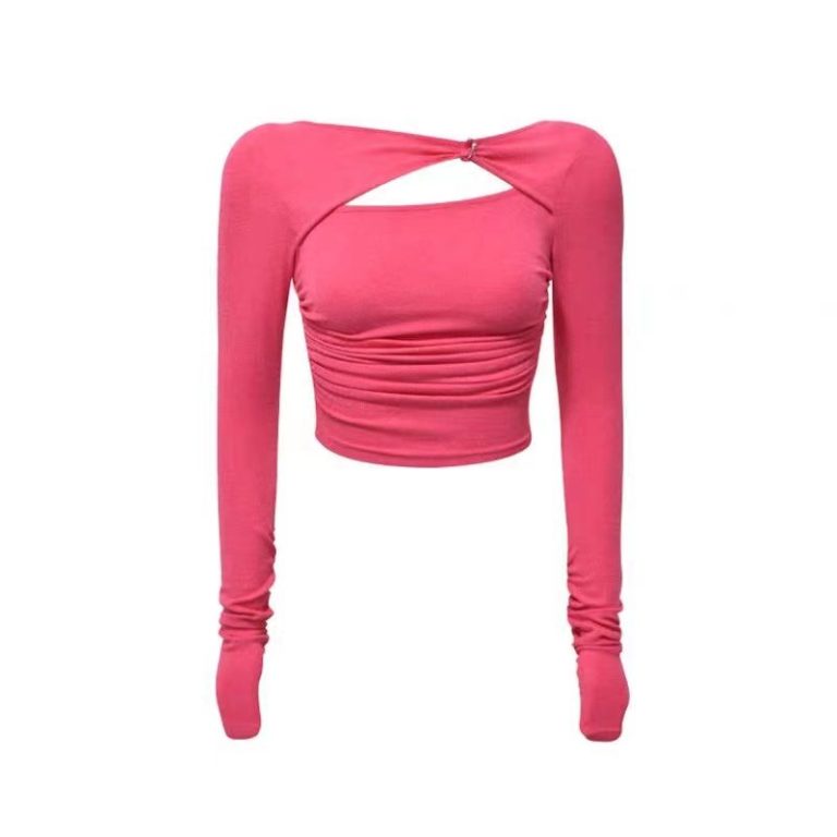 Pink Gathered Halter Crop Top