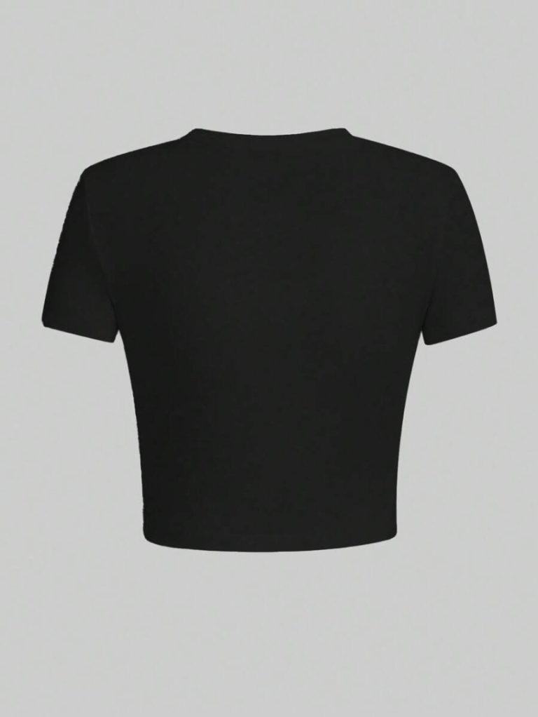 Black Short Sleeve Crop Top