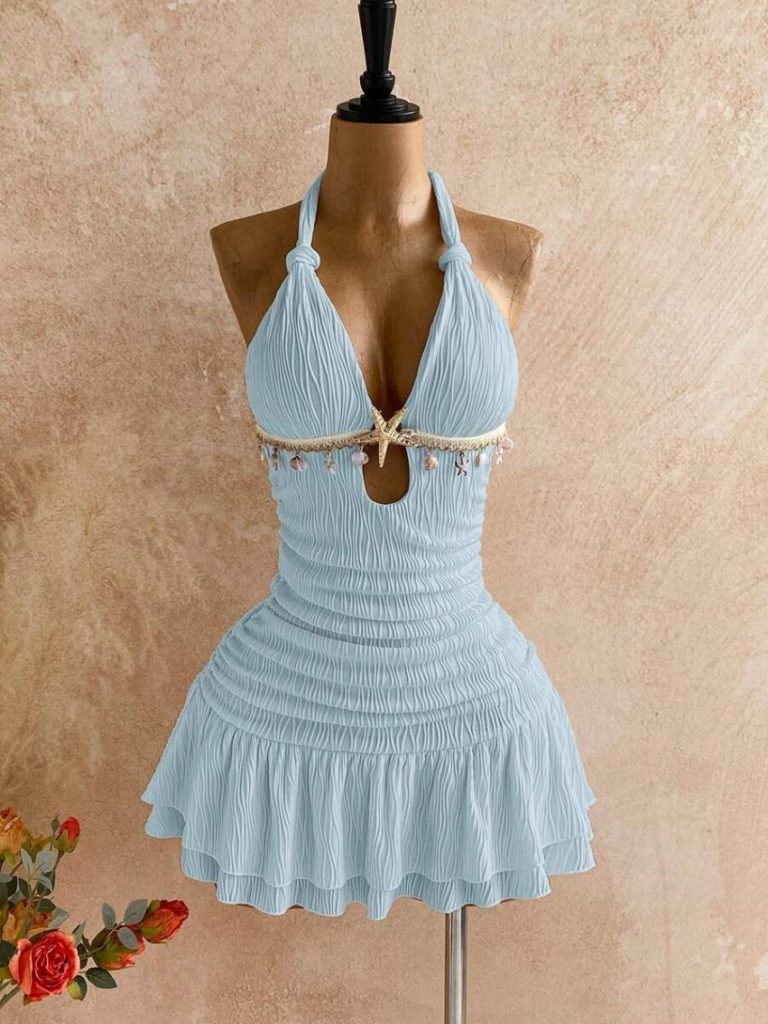 Halter Shell Pleated Mini Dress