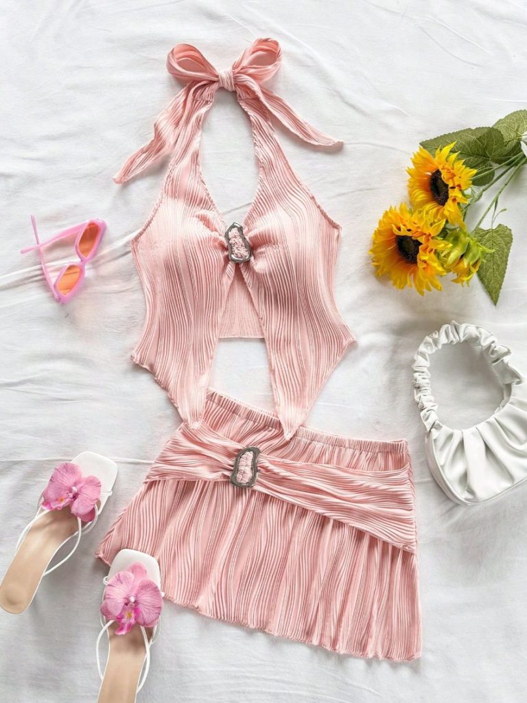 Ruffle Halter Bikini Skirt Set