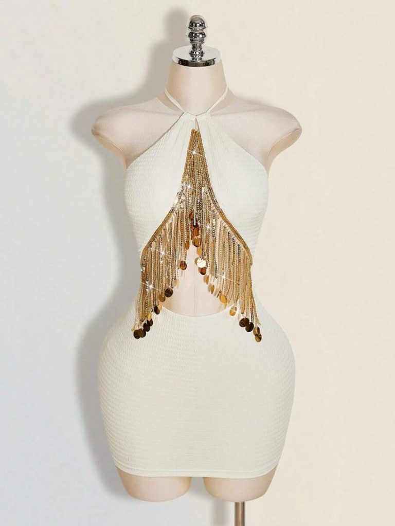 Halter Sequin Fringe Mini Dress