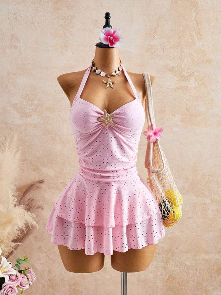 Pink Eyelet Tiered Mini Dress
