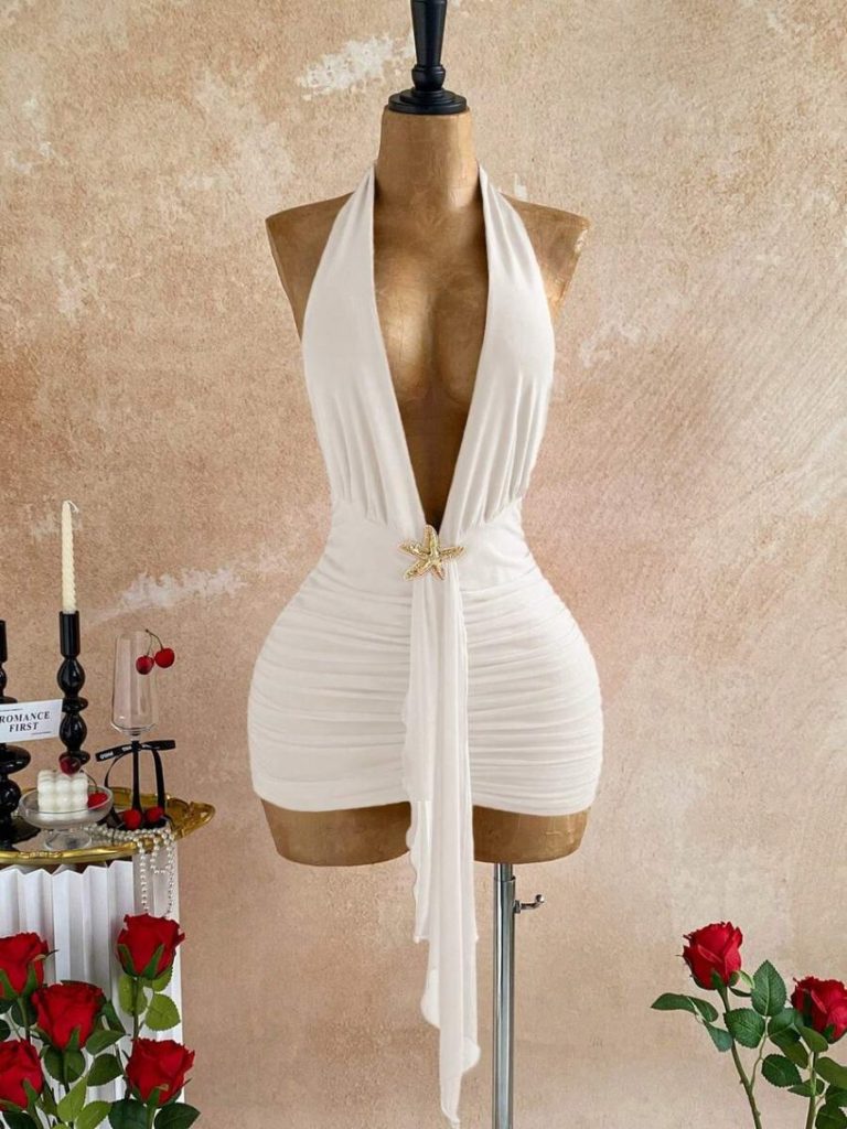 White Halter Starfish Mini Dress
