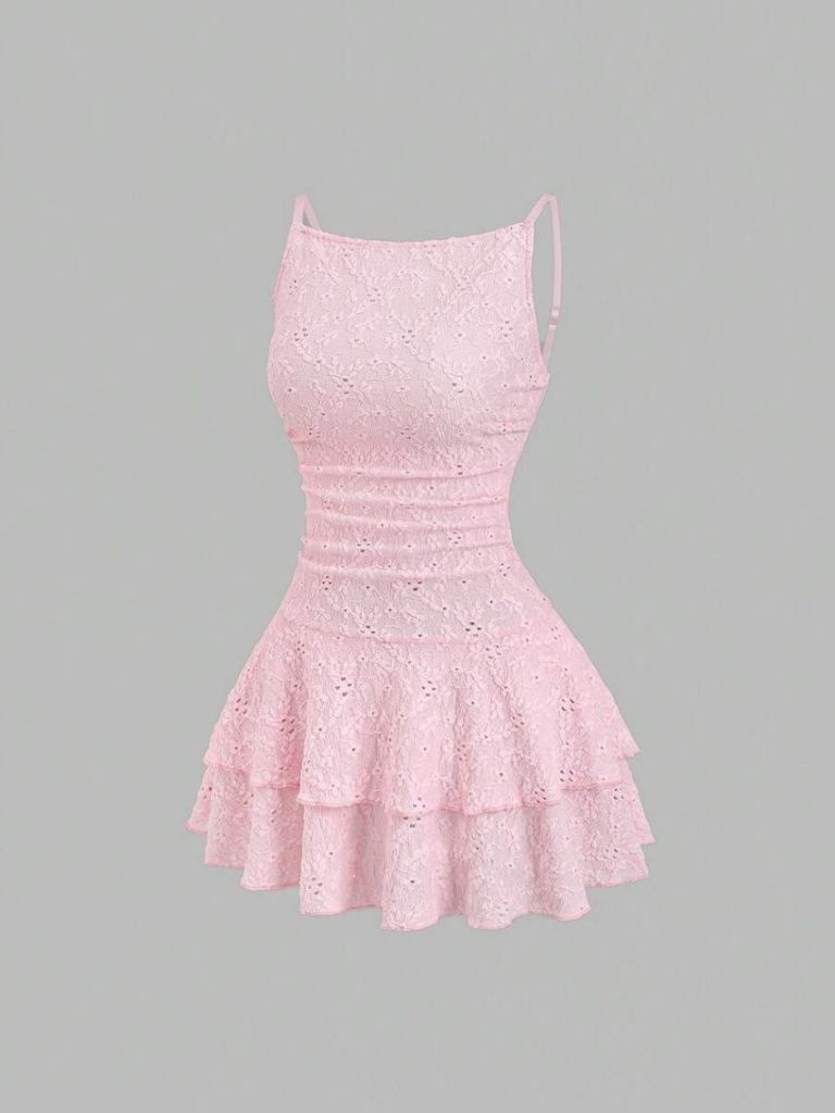 Pink Lace Tiered Mini Dress