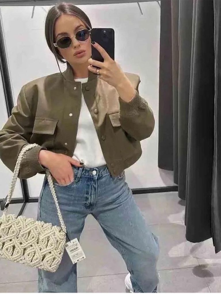 Olive Bomber Crop Jacket