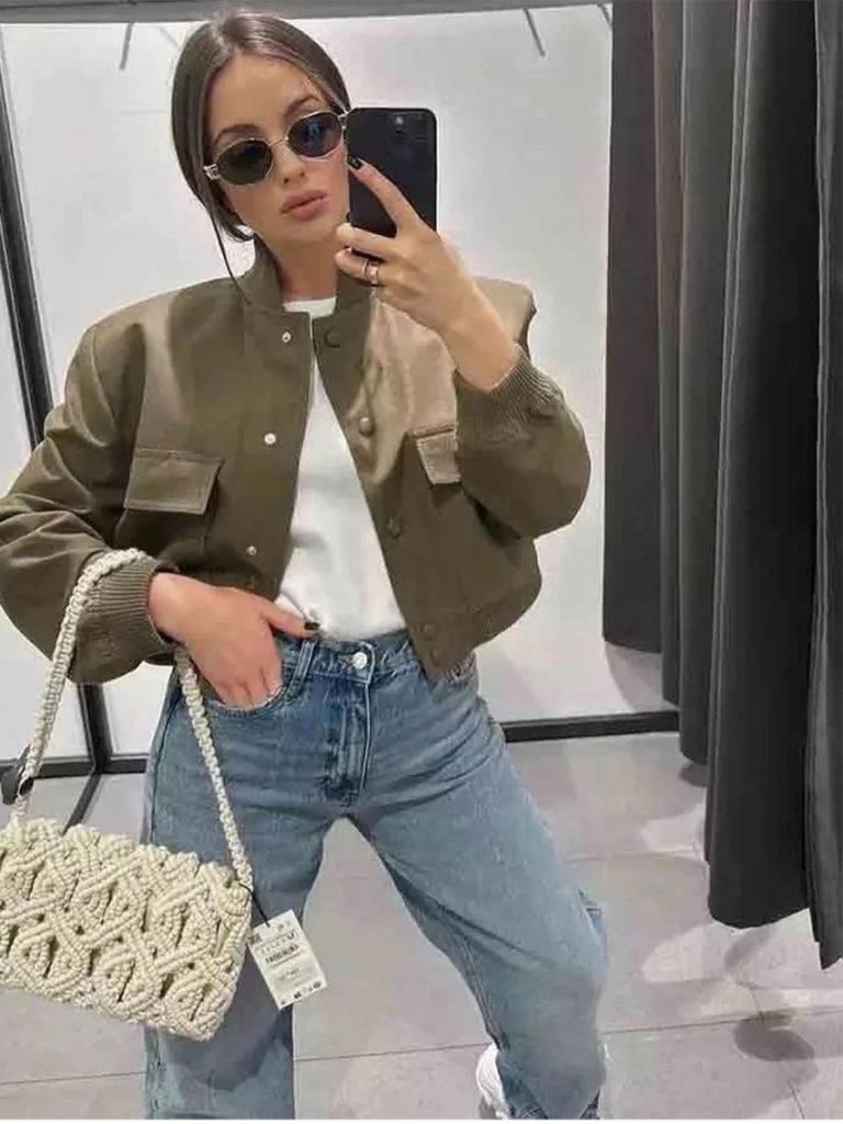 Olive Bomber Crop Jacket