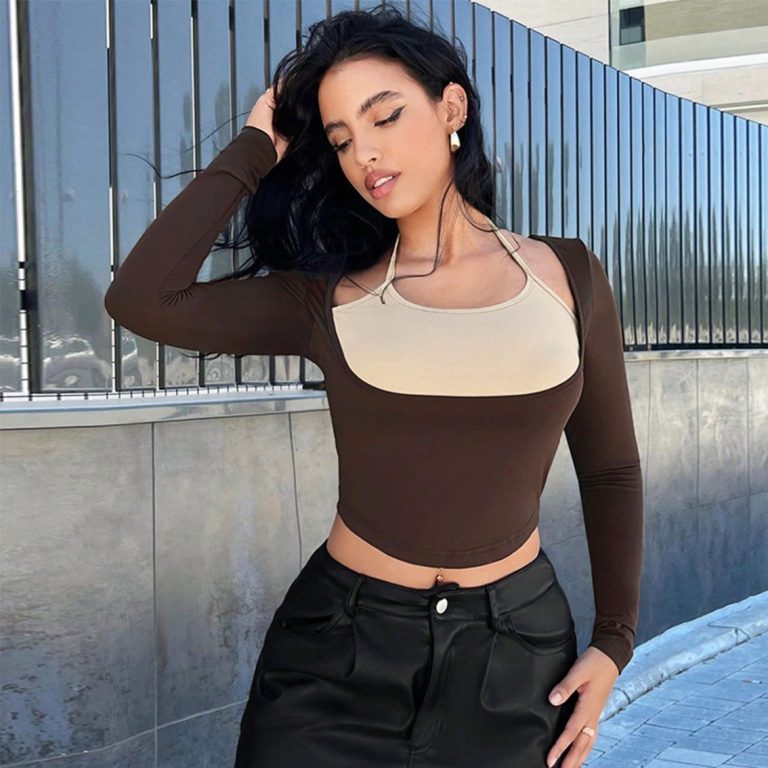 Brown Square-Neck Bodysuit