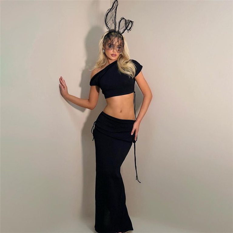 Black One-Shoulder Skirt Set