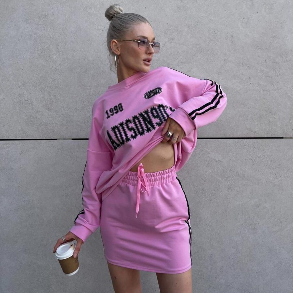 Pink Logo Sweatshirt Skirt Set