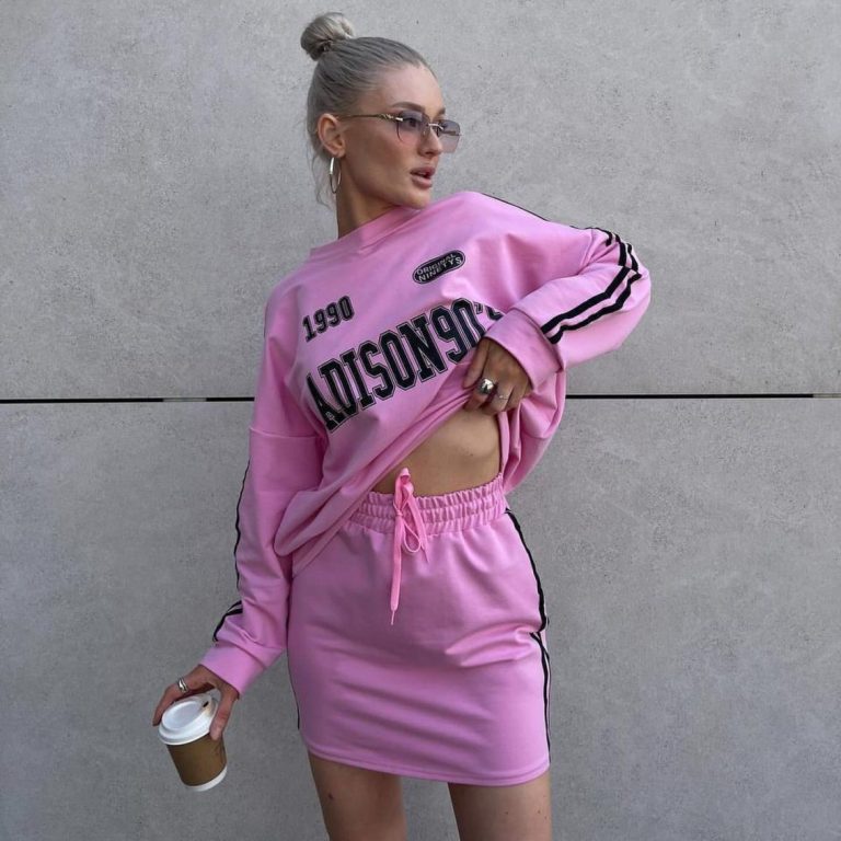 Pink Logo Sweatshirt Skirt Set