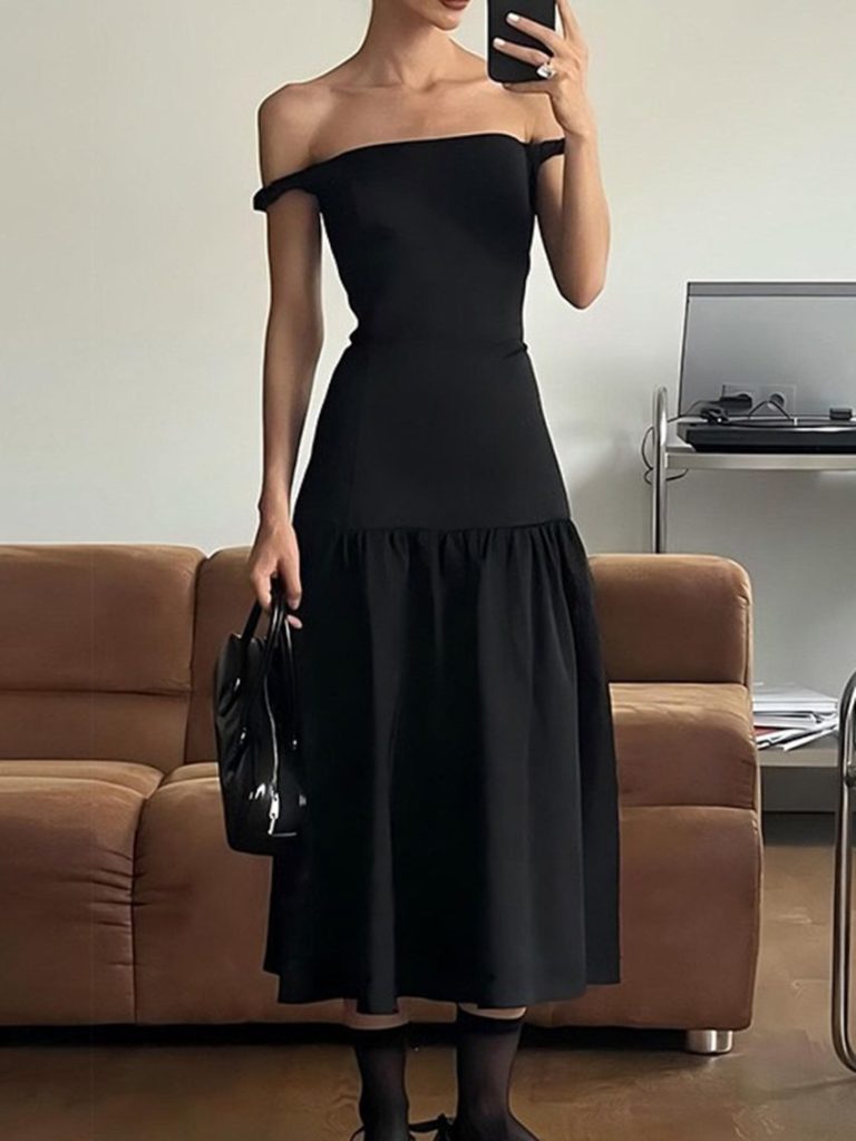 Black Off-Shoulder Mermaid Midi Dress